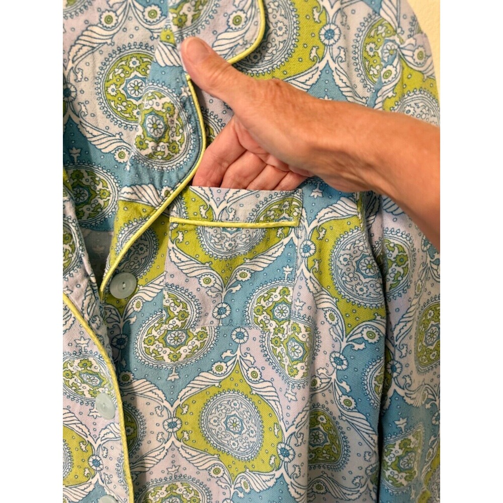 Victoria Secret Pajama Set Size Small Paisley Print Lime Green/Blue - Picture 5 of 16